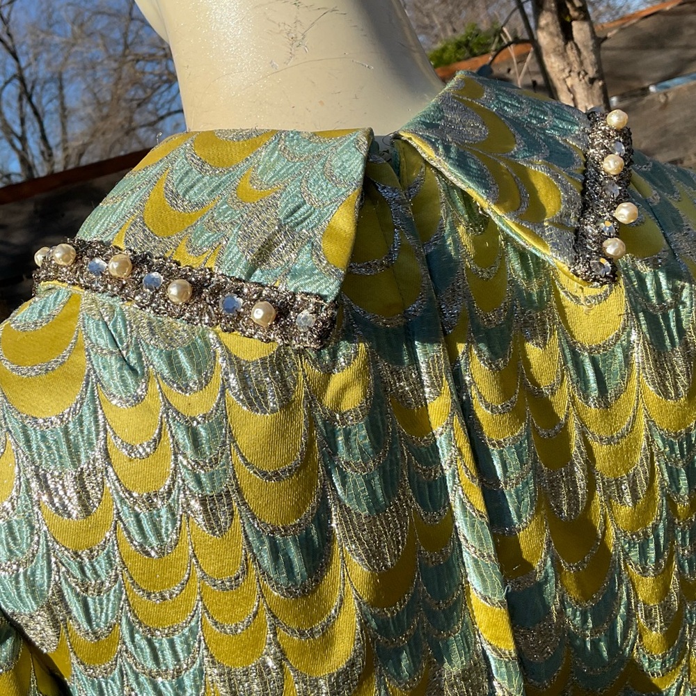 Vintage 60s Mod GoGo Beaded Metallic Silk Brocade Twiggy Dress Size Small - Picture 5 of 8